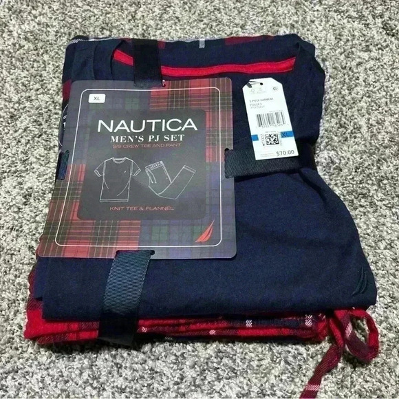 $70 Nautica Men's Red Blue Plaid Shirt Pants Lounge Pajama Set Sleepwear Size XL - Picture 2 of 5